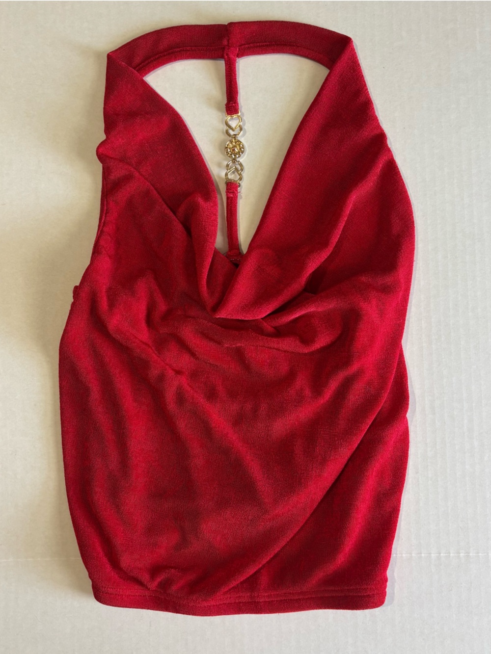 Red Draped Halter Crop Top - Size Small - Picture 4 of 6